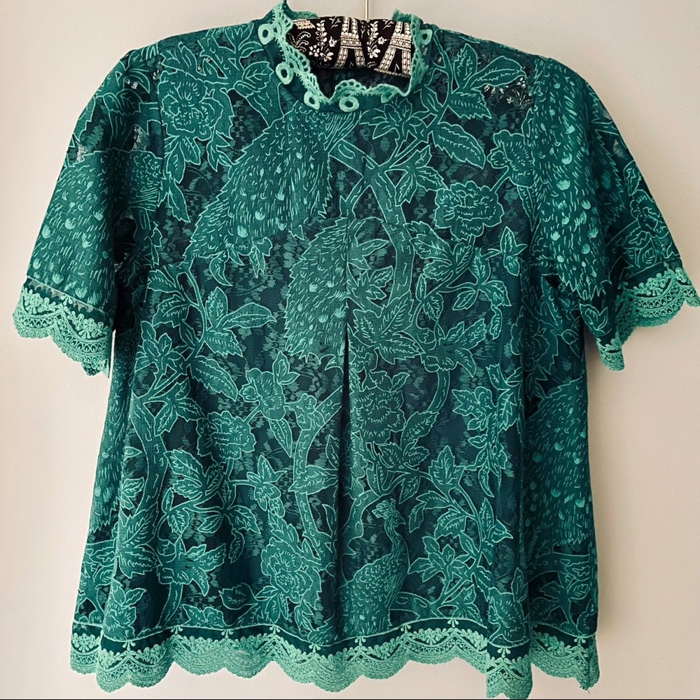 Anthropologie HD in Paris Lace Blouse - Teal